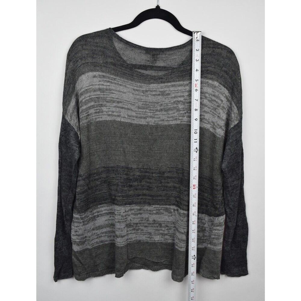 Eileen Fisher Womens Sweater Open Knit Linen Gray Striped Long Sleeve Sz Medium - Picture 14 of 16